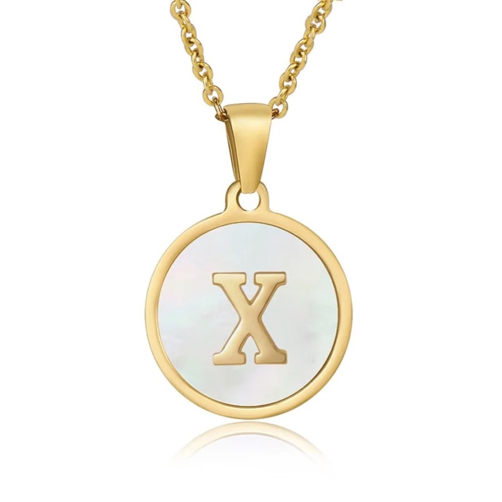 18k GOLD Letter  “X” Initial Pendant 18k Gold Plated Real Mother Pearl